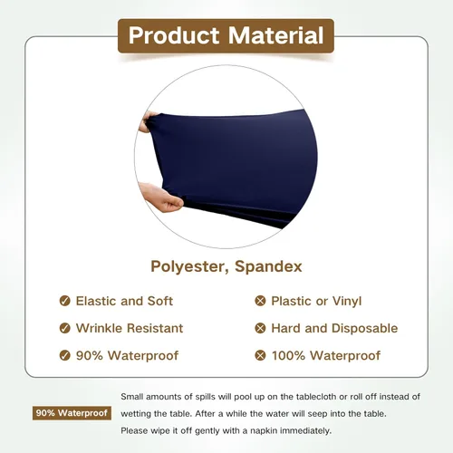 Miniatura 5 de Mantel cuadrado ajustable elástico de elastano para mesa, para comedor, cocina, hogar, fiesta, color azul marino, 34 x 34 pulgadas