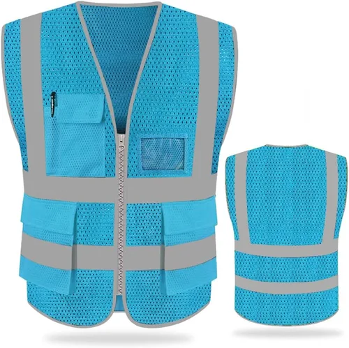FEimaX Chaleco de seguridad de alta visibilidad, chaleco de trabajo reflectante de malla para hombres y mujeres con bolsillos y cremallera, cumple