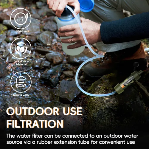 Miniatura 8 de Filtro de agua con pajita, purificador de agua portátil, sistema de filtración de agua, purificación de paja de agua reutilizable, equipo de Verde