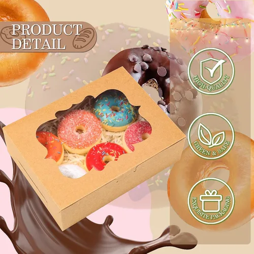 Miniatura 3 de KPOSIYA 65 PCS Cajas para Galletas de 8x6x2.5 Pulgadas con Ventana Cajas Marrones de Panadería Cajas de Repostería para Regalar, Golosinas, Postre