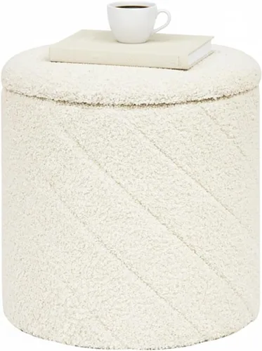 B FSOBEIIALEO Otomana con almacenamiento, Otomana redonda de bouclé con bandeja, taburete reposapiés para dormitorio, sala de estar, blanco, 32,99