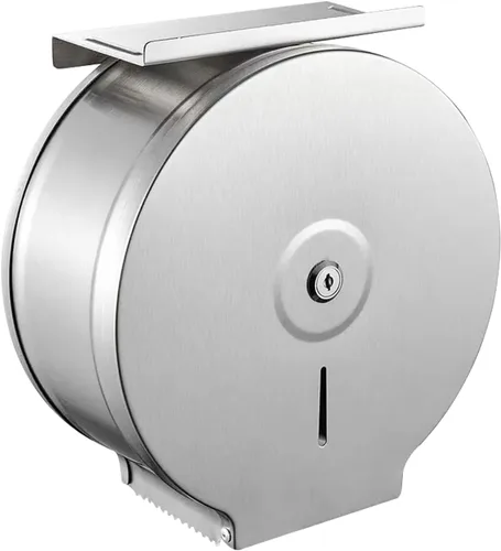 Dispensador de papel higiénico jumbo comercial con estante, soportes para pañuelos, rollo de papel de 9 pulgadas, acero inoxidable con cerradura
