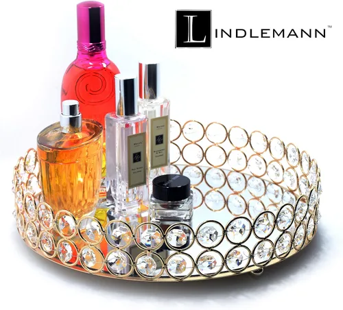 Miniatura 4 de Bandeja decorativa de cristal de metal con espejo para perfumes, organizador de cosméticos, bandeja de almacenamiento para joyas, bandejas