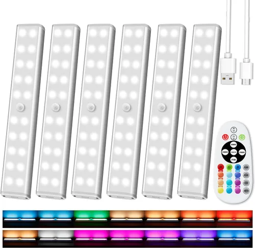 Iluminación inalámbrica para debajo del gabinete con control remoto, 48 luces LED recargables debajo del gabinete, luces de encimera de cocina, luz