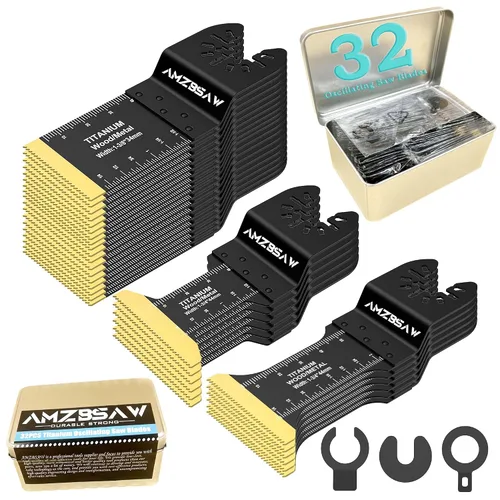 Miniatura 8 de AMZBSAW 32 piezas de cuchillas oscilantes de titanio para corte de metal, kits de cuchillas multiherramienta para metal, clavos, material duro