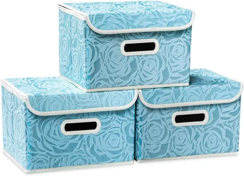 Miniatura 37 de PRANDOM Caja de almacenamiento plegable más grande con tapa [1 unidad] Contenedor Cesta Organizadora Cubo de Almacenamiento Decorativo de Tela