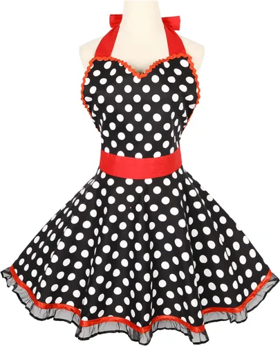 Miniatura 18 de Violet Mist Lindos delantales negros para mujeres con bolsillos, delantales vintage retro elegantes para niñas con lazo, vestido sexy de los años