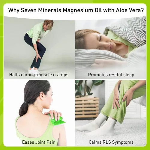 Miniatura 3 de Aceite de magnesio en spray con aloe vera para mejores resultados, 100% puro para un potente alivio del dolor muscular, síndrome de piernas