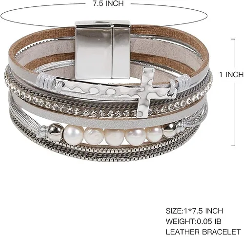 Miniatura 4 de Vercret - Pulsera de cuero para mujer, pulsera para niña de varias capas, ideal como regalo para mujer, hermana mayor, mamá, etc.