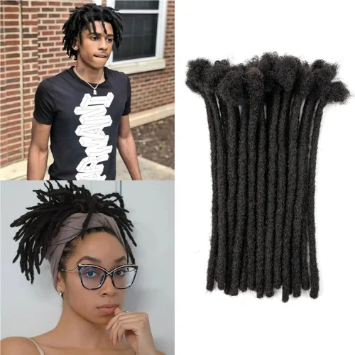 Extensiones de rastas de cabello humano de 6 pulgadas de grosor, 10 hebras, extensiones de cabello humano real, negro natural para mujeres, hombres