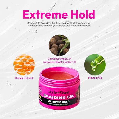 Miniatura 3 de Red by Kiss Gel para Trenzas de Fijación Extrema Styler Fixer para Trenzas de Caja y Cornrows, Hidratante, Acondicionador, Control de Encrespamiento