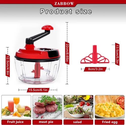 Miniatura 7 de Procesador manual de alimentos,Picador de manivela manual de 8 tazas,Licuadora de picadora con recipiente transparente,para verduras, carne, frutas
