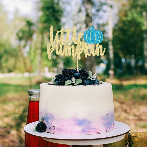 Miniatura 7 de Gyufise Decoración de pastel de calabaza – Decoración azul para pastel de baby shower para cumpleaños, Halloween, suministros de fiesta de Acción