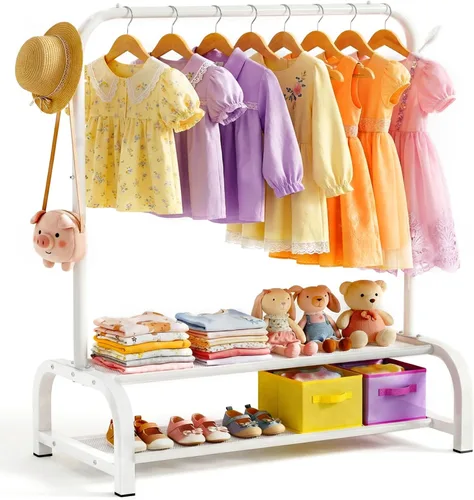 Miniatura 10 de Estante de Ropa Mejorado para Niños - Perchero de Vestir para Bebés y Niños Pequeños Montessori - Pequeños Estantes Portátiles para Ropa con Estante