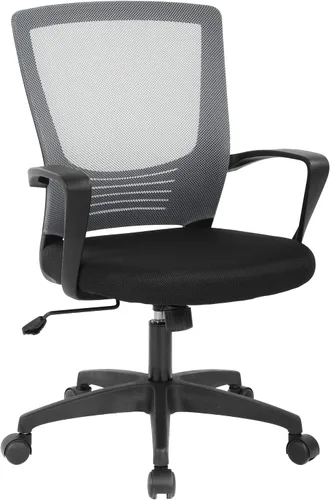 Miniatura 8 de Silla de escritorio de malla para computadora con brazos de apoyo lumbar, elegante silla ejecutiva moderna y giratoria con soporte lumbar