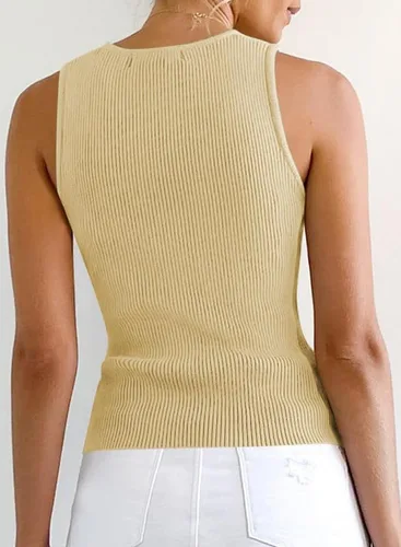 Miniatura 5 de Dokotoo Camiseta sin mangas acanalada de verano para mujer, cuello alto, chaleco ajustado