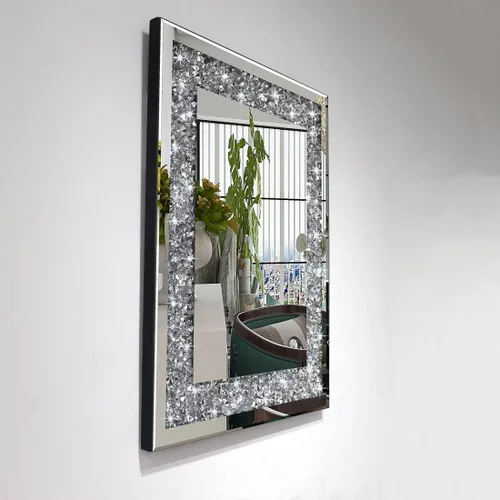 Miniatura 3 de QMDECOR Espejo de Pared Decorativo Rectangular Brillante para Decoración del Hogar con Decoración de Diamante Crush de Cristal Plateado