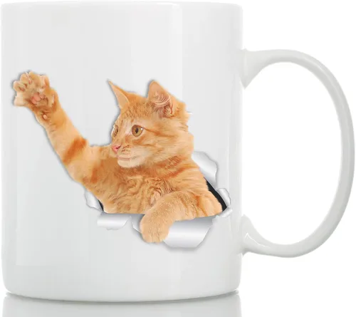Miniatura 8 de Winston & Bear Taza de café con gato de jengibre escalador, divertida taza de café de cerámica atigrado naranja para los amantes de los gatos