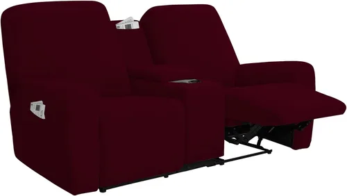 Miniatura 12 de Easy-Going - Funda elástica para sofá reclinable biplaza con consola central, cubierta suave de vellón ajustada, 2 asientos, con soporte y Negro