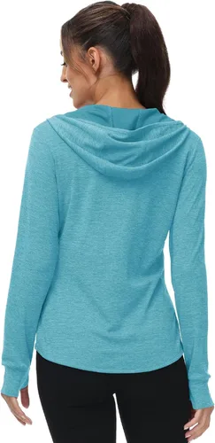 Miniatura 31 de TBMPOY Chaquetas con capucha y protección solar UPF 50+ para mujer, ligeras, de manga larga, para senderismo, exteriores, con cremallera completa