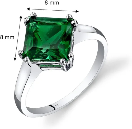 Miniatura 3 de Peora Anillo solitario clásico de esmeralda creado para mujer en oro blanco de 14 quilates, corte princesa de 2 quilates de 0.315in, ajuste cómodo