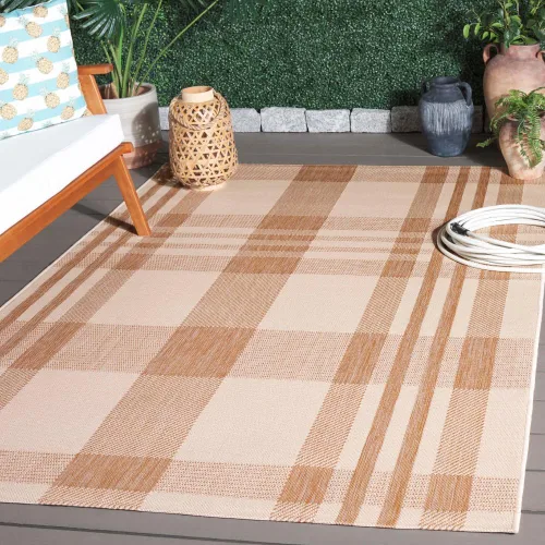 Miniatura 57 de SAFAVIEH Alfombra Lavable para Exteriores Colección Courtyard - 2'3" x 4', Beige y Azul, Patrón a Cuadros, No Desprende Pelusa y Fácil Limpieza