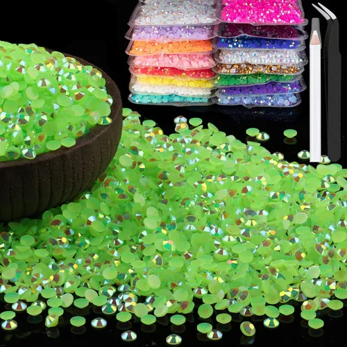 Miniatura 25 de 15000 diamantes de imitación de resina de 0.079 pulgadas a granel, diamantes de imitación de gelatina redondos negros con parte trasera plana, gemas