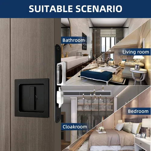 Miniatura 7 de Moderno juego de herrajes para puertas de bolsillo, cerradura de privacidad con tiradores de dedo y cierre suave, para puertas correderas