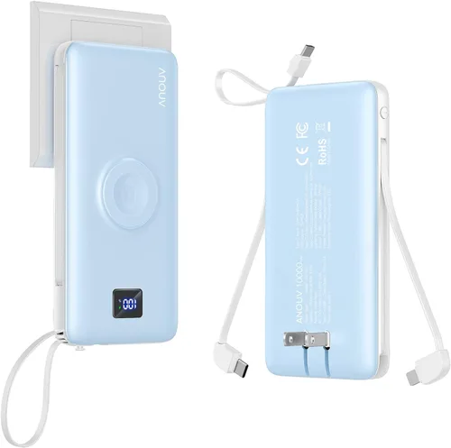 Miniatura 10 de Portable Charger Built-in Cables, AC Wall Plug and Magnetic Wireless iWatch Charger, 10000mAh 22.5W PD Fast Charging Power Bank, Compact Battery