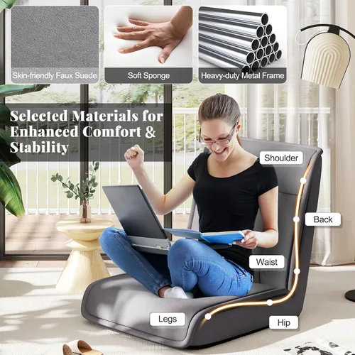 Miniatura 8 de COSTWAY Silla plegable de suelo, sofá convertible con respaldo ajustable de 14 posiciones, reposacabezas ajustable de 5 posiciones, silla acolchada