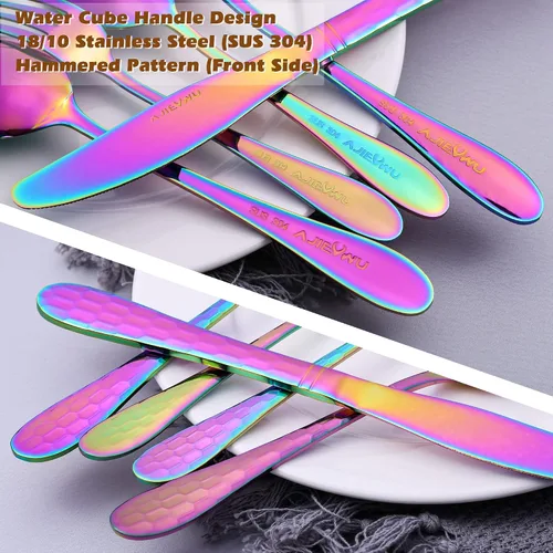 Miniatura 2 de Rainbow - Juego de cubiertos de 40 piezas, utensilios coloridos de acero inoxidable 18/10, juego de cubiertos de servicio para 8, incluye cuchillo