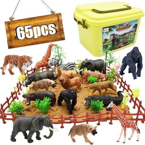 Miniatura 8 de BOLZRA Juguete de figuras de animales de granja, juego de 2 camiones de granja de plástico realista con remolque, caja de almacenamiento de valla