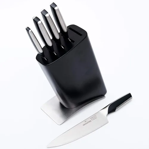 Miniatura 10 de GRANDTIES Juego de cuchillos de cocina negros antiadherentes de 7 piezas con bloque de madera y afilador, acero inoxidable alemán de alto carbono