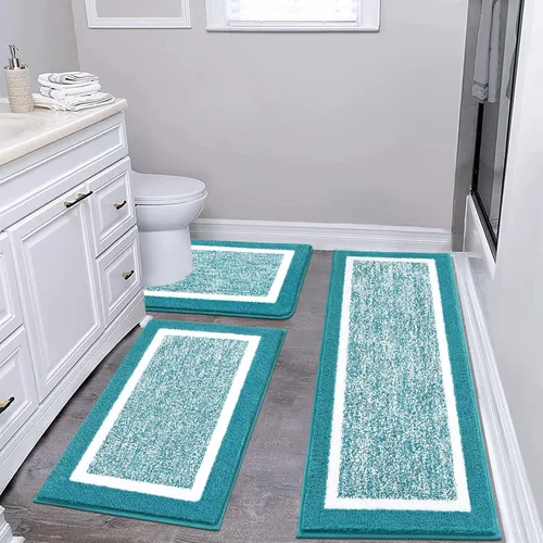 Miniatura 42 de Pauwer Juego de baño, alfombras de baño antideslizantes, alfombras de ducha absorbentes para suelo de baño, bañera y ducha, color azul aguamarina