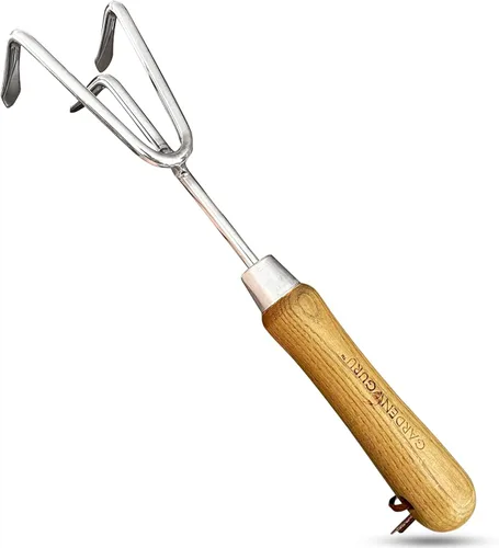 Miniatura 12 de Garden Guru - Herramienta de cultivador de mano ecológica, 100% acero inoxidable reciclado, resistente a la corrosión, mango ergonómico de madera