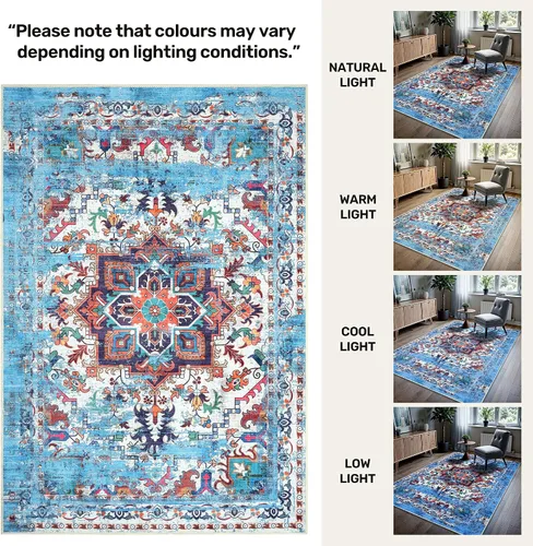 Miniatura 25 de GLN Rugs Traditional Collection - Alfombra de felpilla lavable a máquina, tradicional lavable, antideslizante, alfombra de felpilla de pelo corto