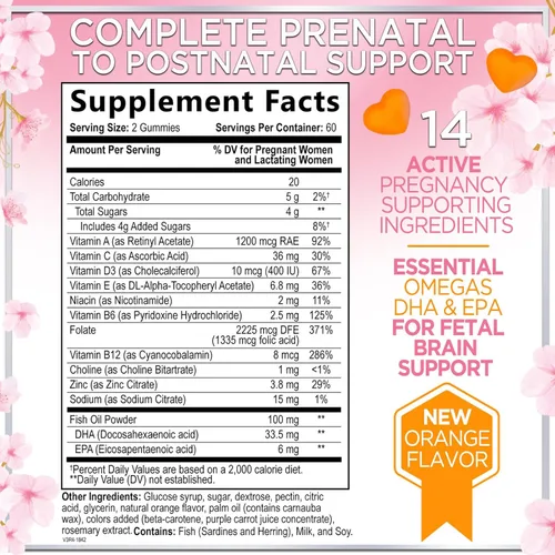 Miniatura 2 de Vitaminas prenatales para mujeres – Multivitamínico completo para el embarazo – Ácido fólico, Omega 3 DHA, colina, vitamina D – Apoyo esencial