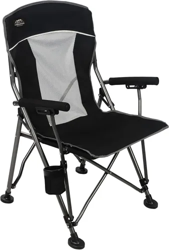 Miniatura 7 de Silla de camping plegable acolchada con reposabrazos duro, soporte para tazas, resistente para adultos, respaldo acolchado, silla de campamento