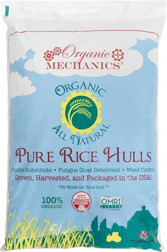 Organic Mechanics Puros cascos de arroz, 2 pies cúbicos - Alternativa sostenible a la perlita - Mejora el drenaje, la porosidad y el espacio de aire