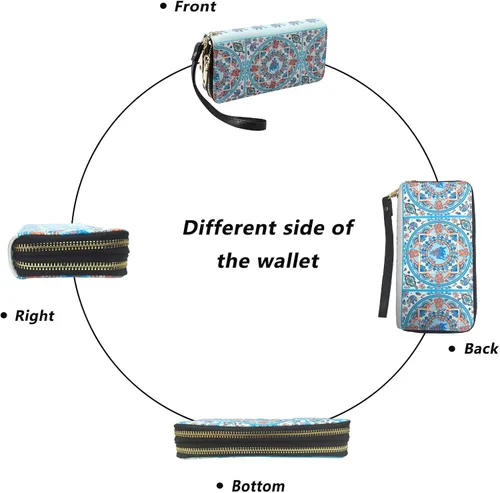 Miniatura 6 de LATH.PIN Cartera bohemia con bloqueo RFID, bolso de lona con patrón de elefante con bolsillo para monedas y correa
