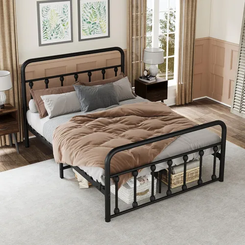 Miniatura 8 de erosoei Base de cama matrimonial completa de metal con espacio de almacenamiento, base de cama de acero de 74.8 pulgadas con almohadillas