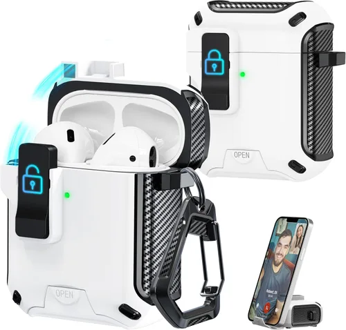 Miniatura 35 de R-fun - Funda para audífonos compatible con AirPods de 4.ª generación 2024, cubierta protectora de expulsión automática a prueba de caídas, puerto