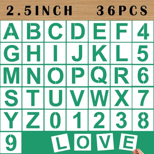 36 plantillas de letras de plástico reutilizables de 2.5 pulgadas, plantillas pequeñas del alfabeto y números para pintar sobre madera, pared, tela,
