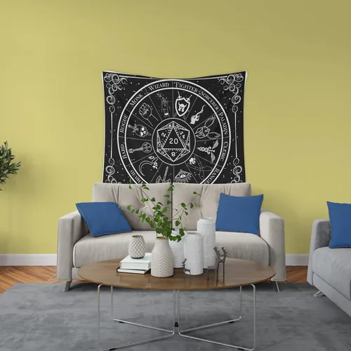 Miniatura 6 de POLYMORPH PRINTS Tapiz de pared de fantasía para interiores, DND 5e en blanco y negro de Calabozos y Dragones Clase Custom Zodiaco Astrología