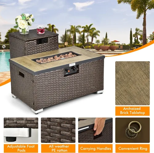 Miniatura 5 de Tangkula Juego de sofá de mimbre para exteriores de 8 piezas, juego de conversación de ratán para patio con mesa de fuego de propano de 32 pulgadas