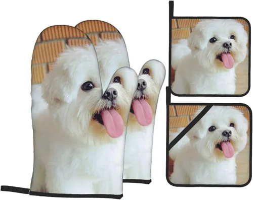Miniatura 10 de Cavalier King Charles Spaniel - Juego de 4 manoplas para horno y ollas para perros, resistentes al calor, con capa interior de algodón Cavalier King