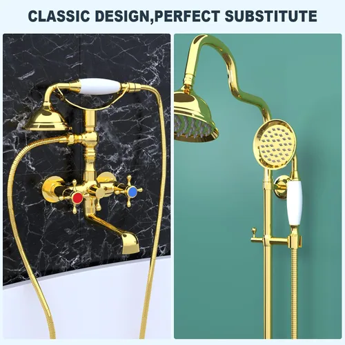 Miniatura 2 de ENGA Ducha de mano estilo vintage en forma de teléfono con rociador de lluvia, cabezal de ducha de cerámica con manguera de 59 pulgadas para baño