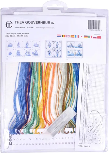 Miniatura 4 de Thea Gouverneur - Kit de punto de cruz con diseño de flores antiguas, Aida, 18 unidades, kit de bordado para adultos, hilos de bordado DMC y otros