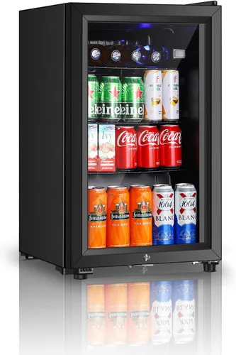 Miniatura 8 de Saeoola Refrigerador de bebidas, mini refrigerador de 1.3 pies cúbicos con puerta doble de vidrio, enfriador para refrescos, cerveza o vino
