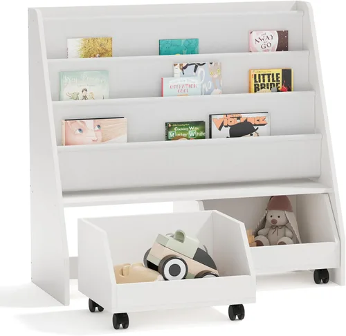 Miniatura 23 de Estantería de 4 niveles para niños de madera, estantería de cinco capas para libros de niños, estante de almacenamiento para bebés y niños pequeños